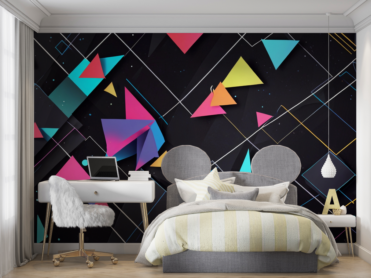 Geometric Mural Wallpaper | Modern 3D Triangle Design