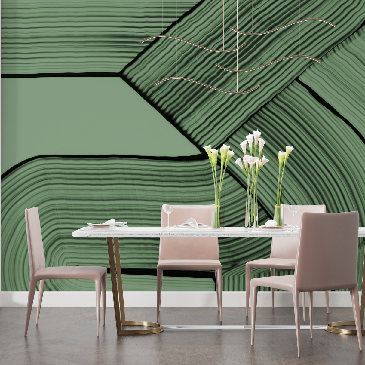 Abstract Mural Wallpaper | Modern Green Geometric Lines