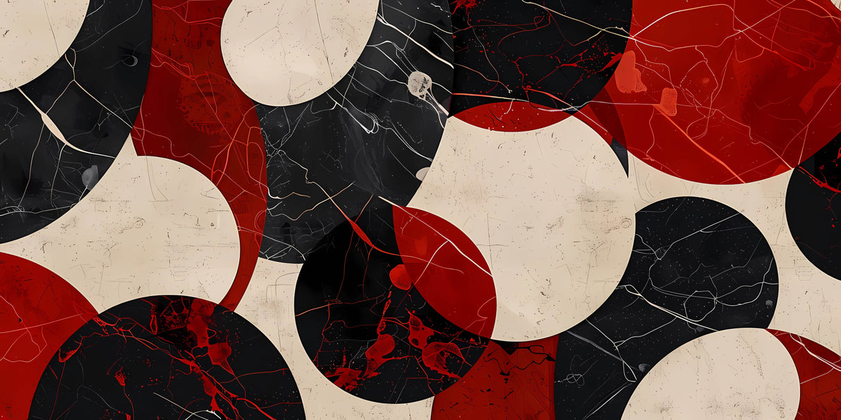 Abstract Mural Wallpaper | Modern Circles in Red and Black