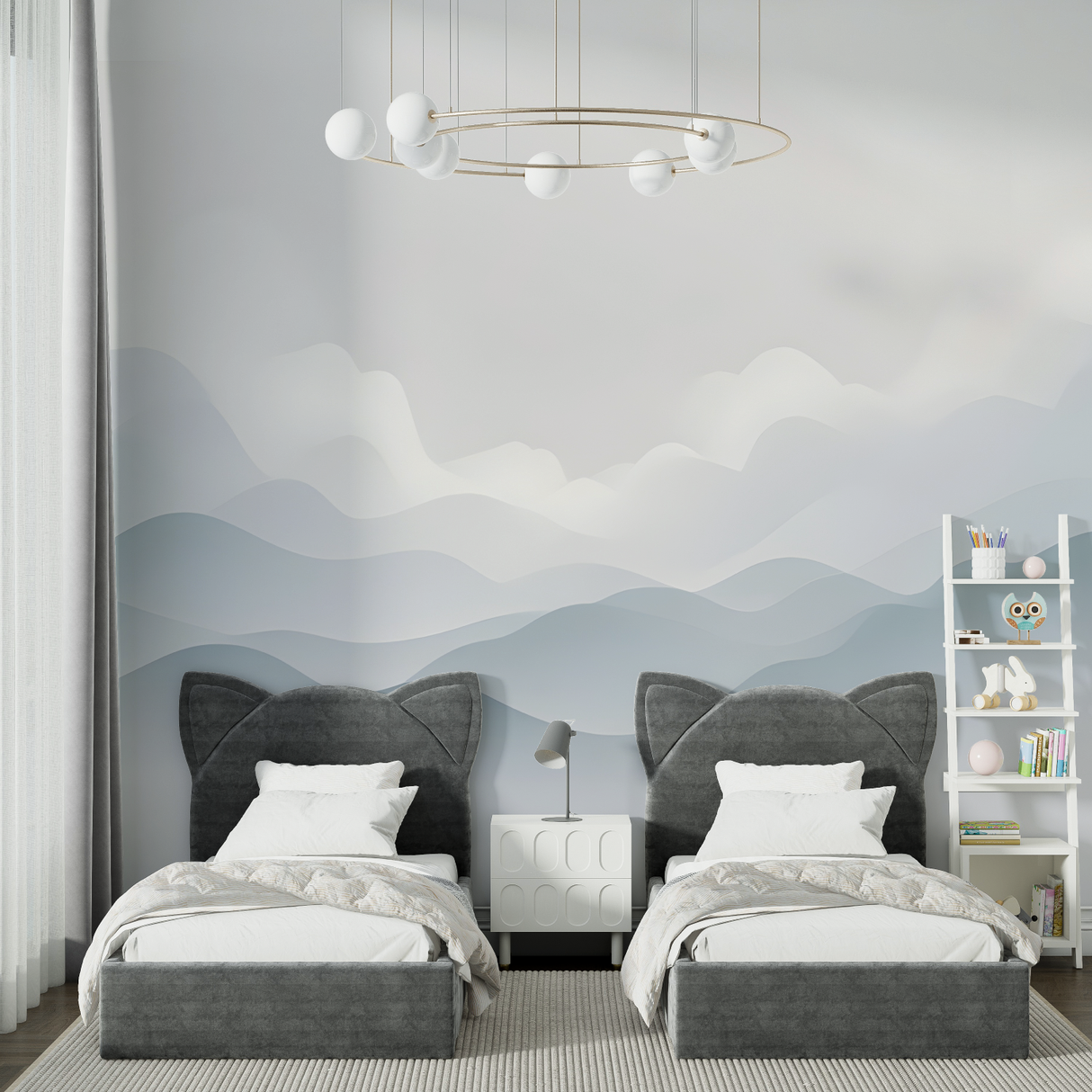 Mountain Mural Wallpaper | Minimalist Gray Waves Design