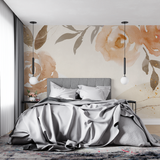 Floral Mural Wallpaper | Watercolor Beige and Terracotta Design