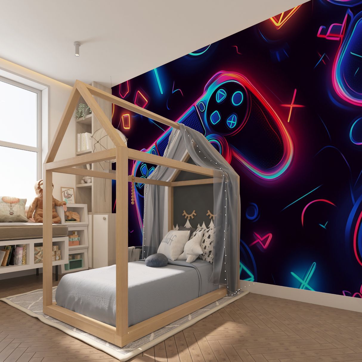 Gaming Mural Wallpaper | Neon PlayStation Controller Design