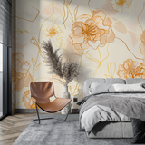 Floral Mural Wallpaper | Elegant Orange Line Art Design