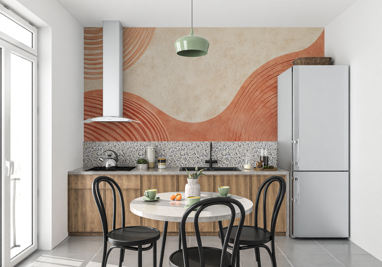 Abstract Mural Wallpaper | Terracotta Curved Lines Design