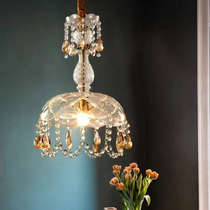 Crystal Pendant Chandelier  Amber Drop Glass Design - Detailed view
