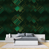Geometric Mural Wallpaper | Art Deco Green and Gold Pattern