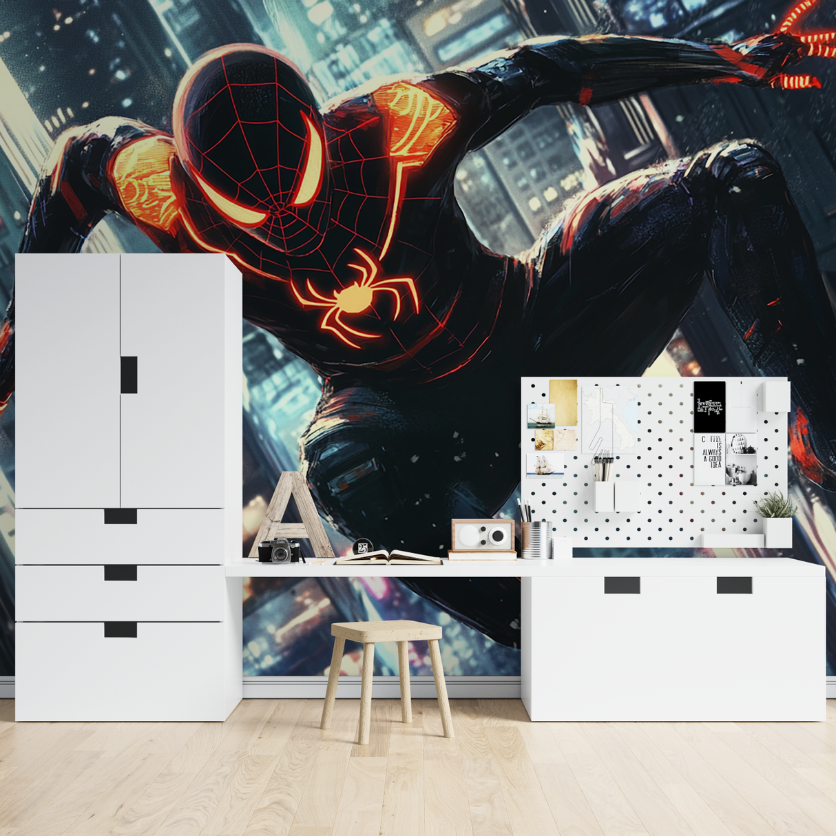 Superhero Mural Wallpaper | Black and Red Spider Design
