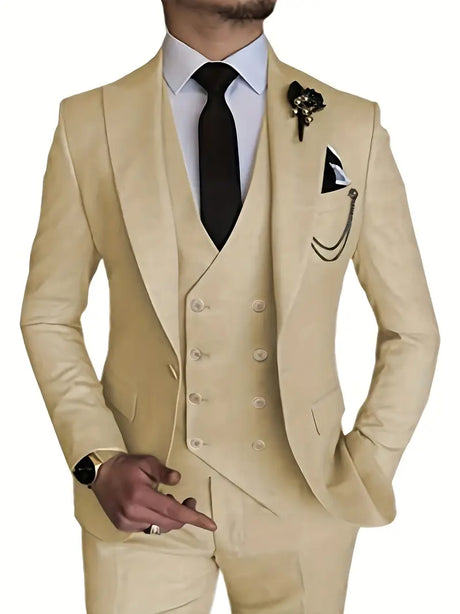 Classic Three Piece Suit  Beige Double-Breasted Design - Product detail 13