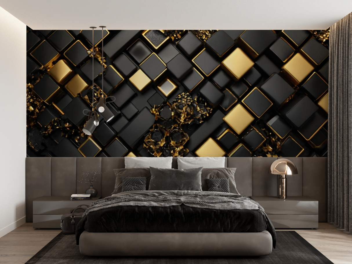 Geometric Mural Wallpaper | Modern Black and White Diamond Pattern