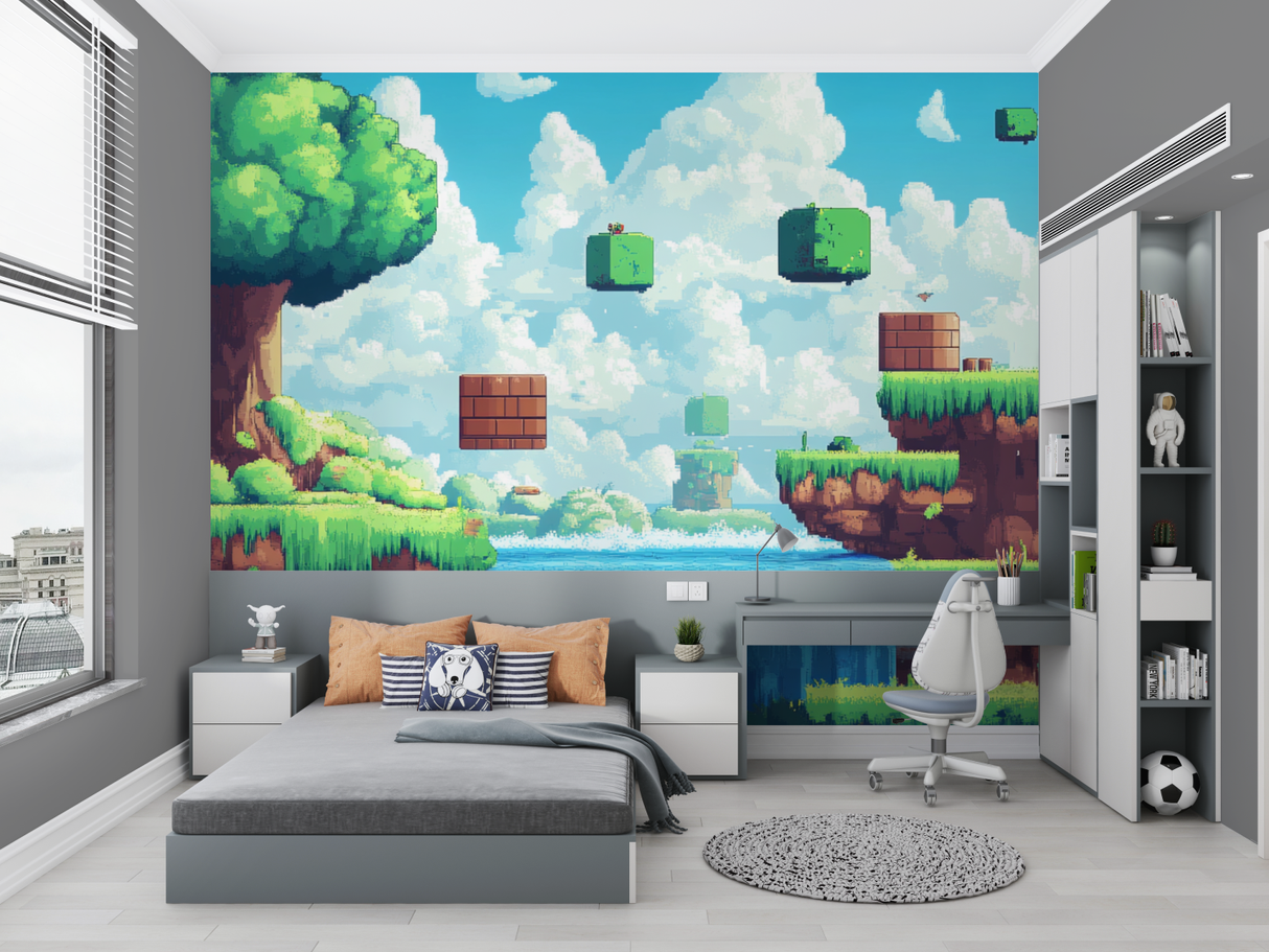 Gaming Mural Wallpaper | Retro Pixel Art Landscape