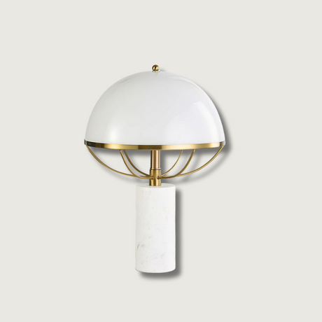Modern Table Lamp  White Dome Shade with Marble Base - Product showcase