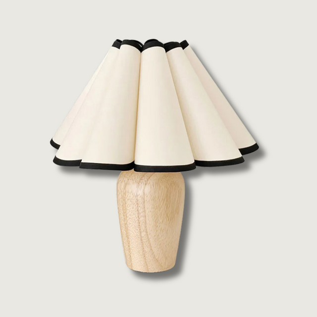 Scandinavian Table Lamp  Pleated Shade With Black Trim - Product showcase