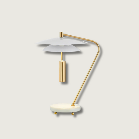 Modern Table Lamp  White Aluminum and Marble Base - Product showcase
