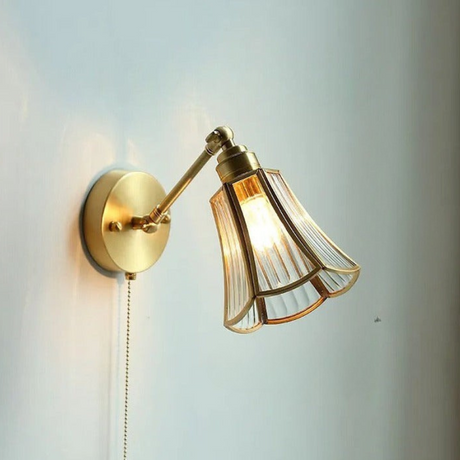 Nordic Ceramic Wall Light  Ribbed Glass Shade With Brass Fixture - Product detail 20