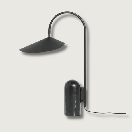 Modern Table Lamp  Black Marble Base with Curved Shade - Product showcase