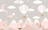 Hot Air Balloon Mural Wallpaper | Pink Nursery Sky Adventure