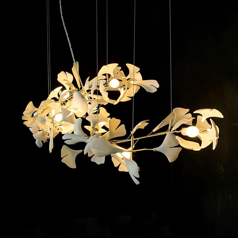 Ginkgo Leaf Chandelier  Brass and White Floral Design - Product detail 6