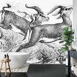 Wildlife Mural Wallpaper | Vintage Black and White Gazelle Sketch