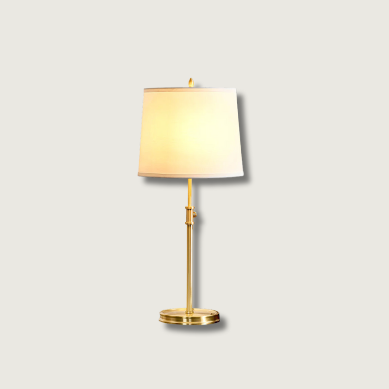 Classic Brass Table Lamp  White Linen Shade  Adjustable Height - Product showcase