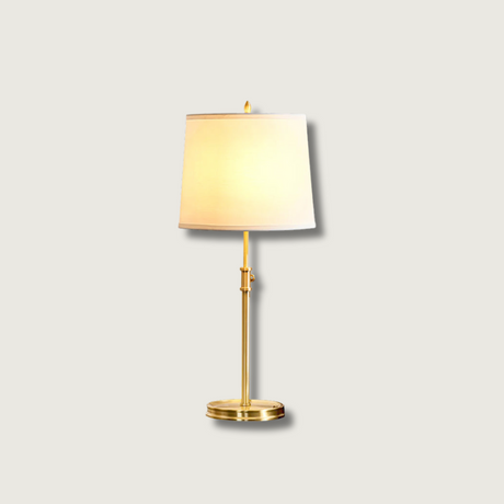 Classic Brass Table Lamp  White Linen Shade  Adjustable Height - Product showcase
