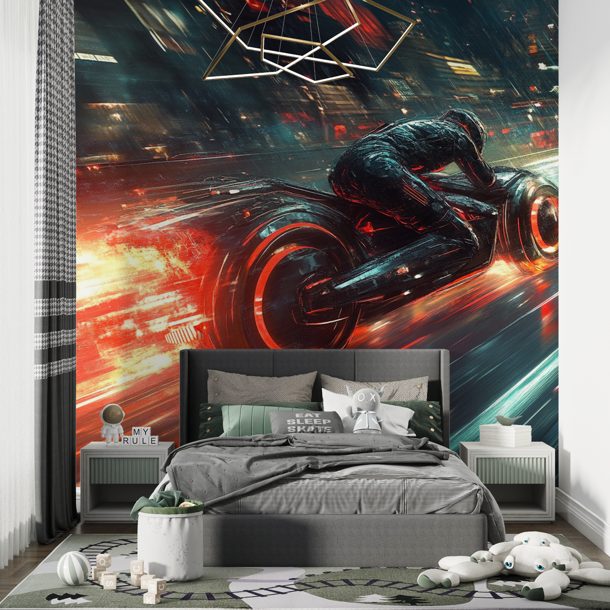 Sci-Fi Mural Wallpaper | Futuristic Motorcycle Speed Design