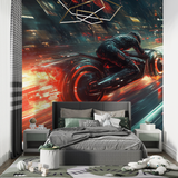 Sci-Fi Mural Wallpaper | Futuristic Motorcycle Speed Design
