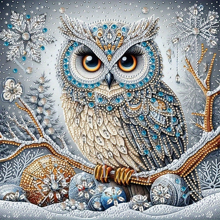Winter Owl Diamond Art  Crystal Snowflake Design - Detailed view