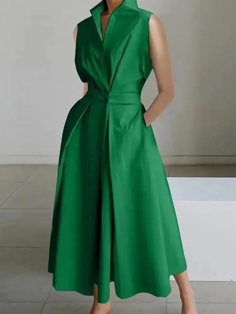 Elegant White Midi Dress  Tailored A-Line Lapel Design - Product detail 5