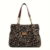 Leopard Print Shoulder Bag  Chain Strap Faux Leather Design - Detailed view