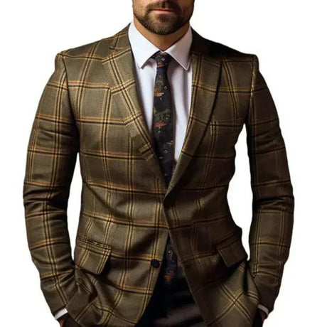 Modern Plaid Blazer  Navy Blue Windowpane Check Pattern - Product detail 12