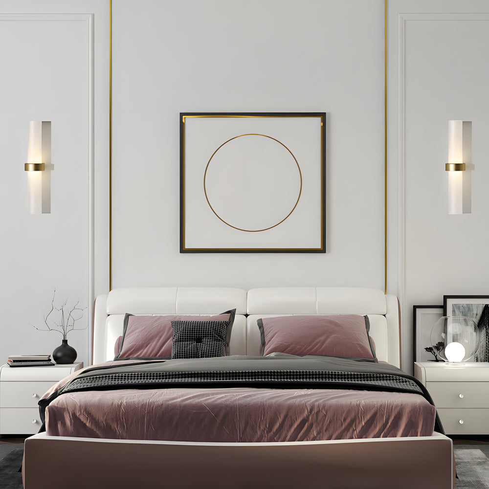 Modern Wall Sconce  Frosted Glass Tube with Brass Accent - Product detail 4