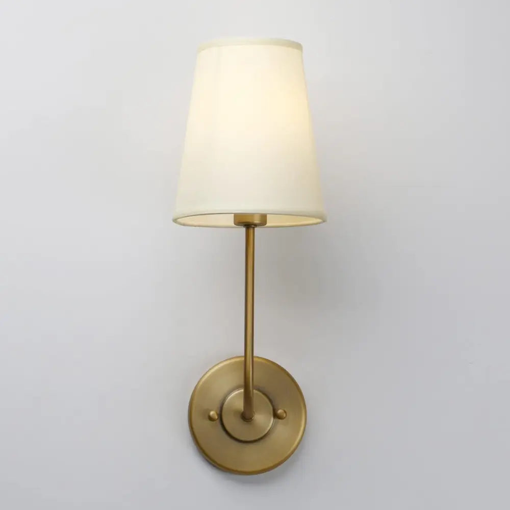 Modern Wall Sconce  Brass Frame with White Fabric Shade - Detailed view