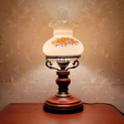 Vintage Table Lamp  Floral Glass Shade Wood Base - Product showcase