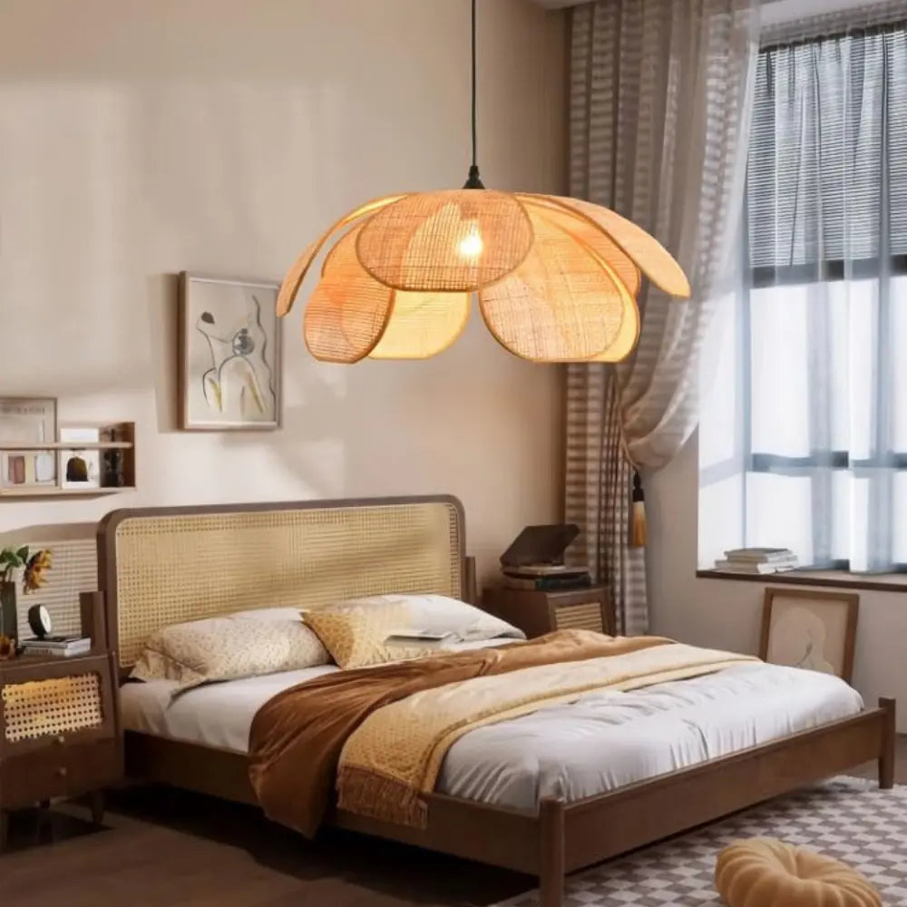 Floral Pendant Light  Natural Rattan Petal Design - Product detail 5