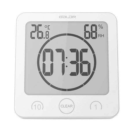 Digital Bathroom Clock  LCD Temperature Humidity Display - Product showcase