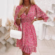 Floral Summer Mini Dress  Pink Boho V-Neck Design - Product detail 7
