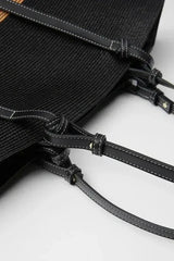 Woven Straw Tote Bag  Leather Trim Natural Finish - Product detail 5