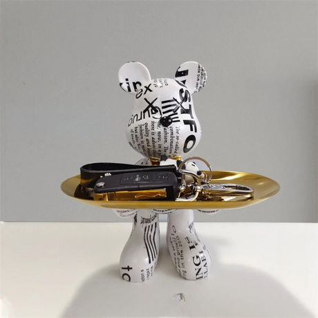 Decorative Bear Tray Sculpture  Pink and Gold Resin Design - Product detail 7