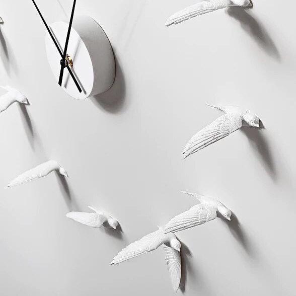 Minimalist Wall Clock  White Swallow Bird Design - Detailed view