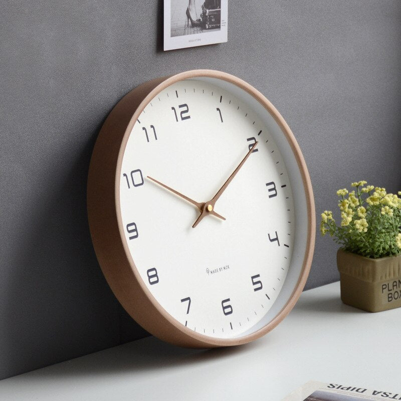 Minimalist Wall Clock  Natural Wood Frame Design - Detailed view