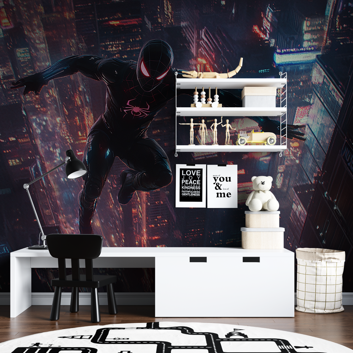 Superhero Mural Wallpaper | Night City Spiderman Action