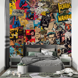 Comic Book Mural Wallpaper | Retro Superhero Collage Design