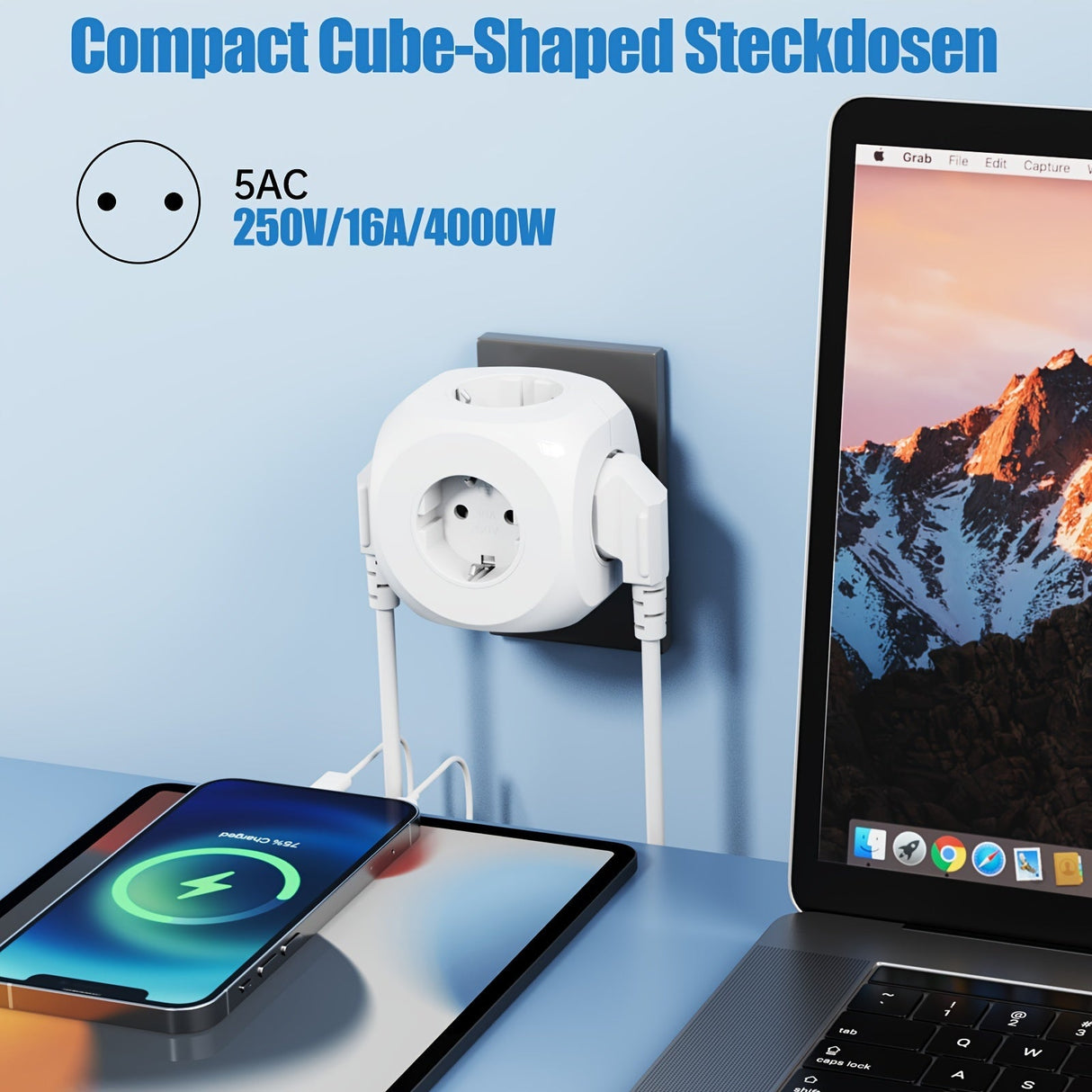 Smart Power Socket Cube  5-Port Electric Outlet Extension - Detailed view