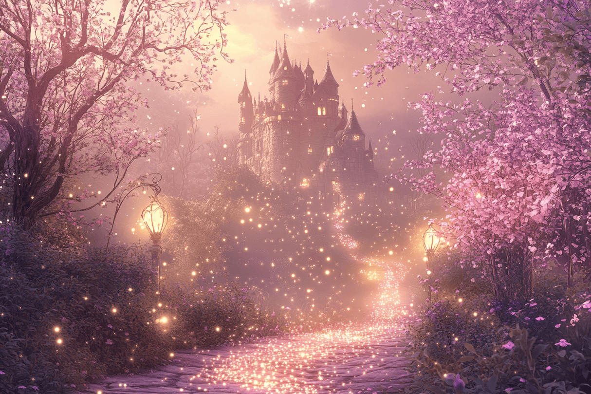 Castle Mural Wallpaper | Enchanted Pink Night Garden