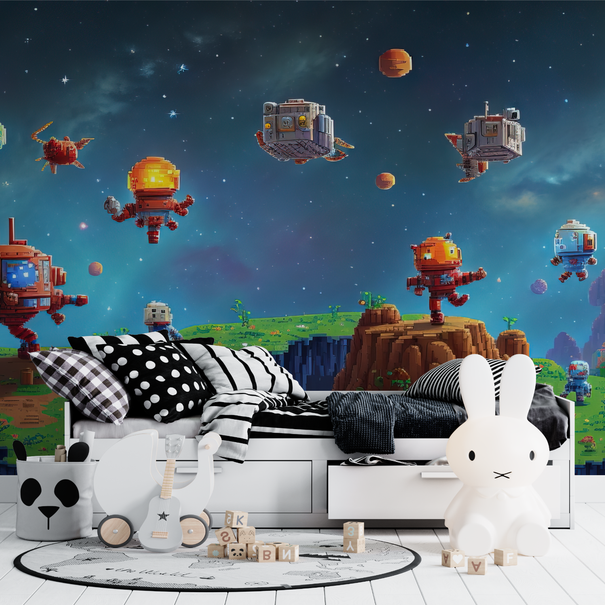 Gaming Mural Wallpaper | Pixel Art Space Adventure