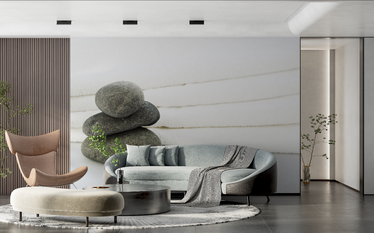 Zen Stone Mural Wallpaper | Minimalist Grey Balance Design