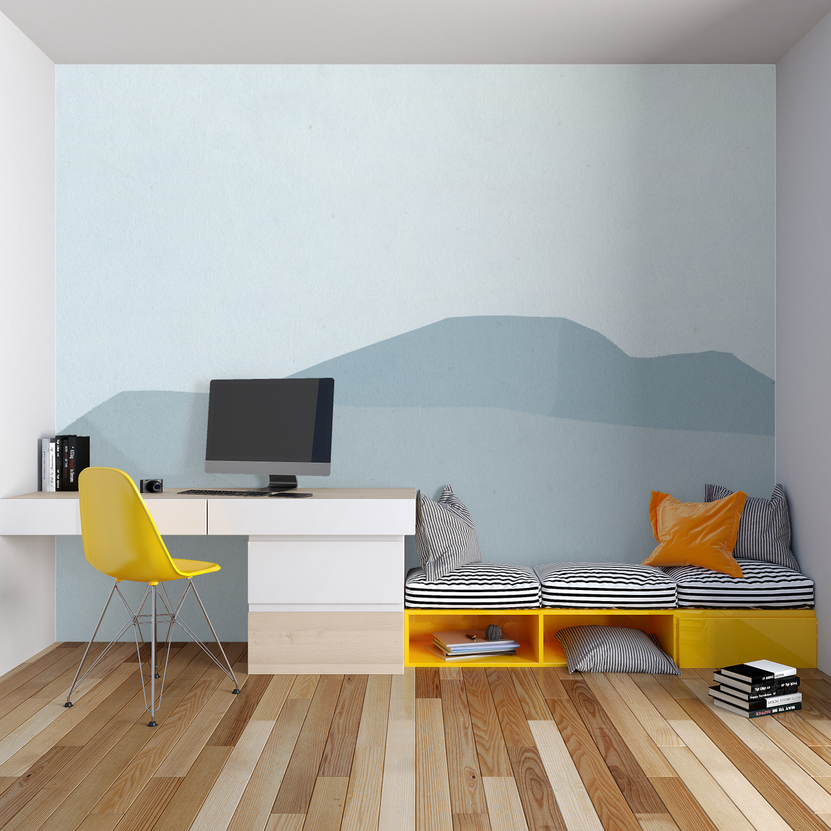Mountain Mural Wallpaper | Minimalist Blue Design