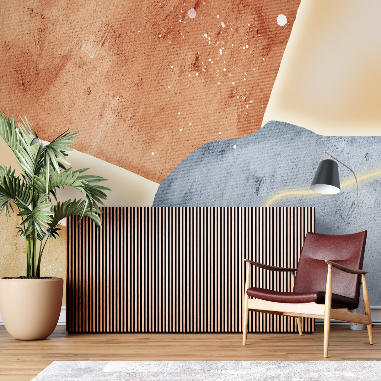 Abstract Mural Wallpaper | Modern Terracotta and Blue Design