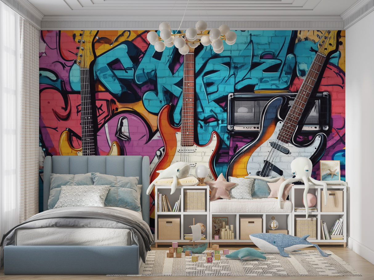 Music Mural Wallpaper | Urban Graffiti Guitar Design