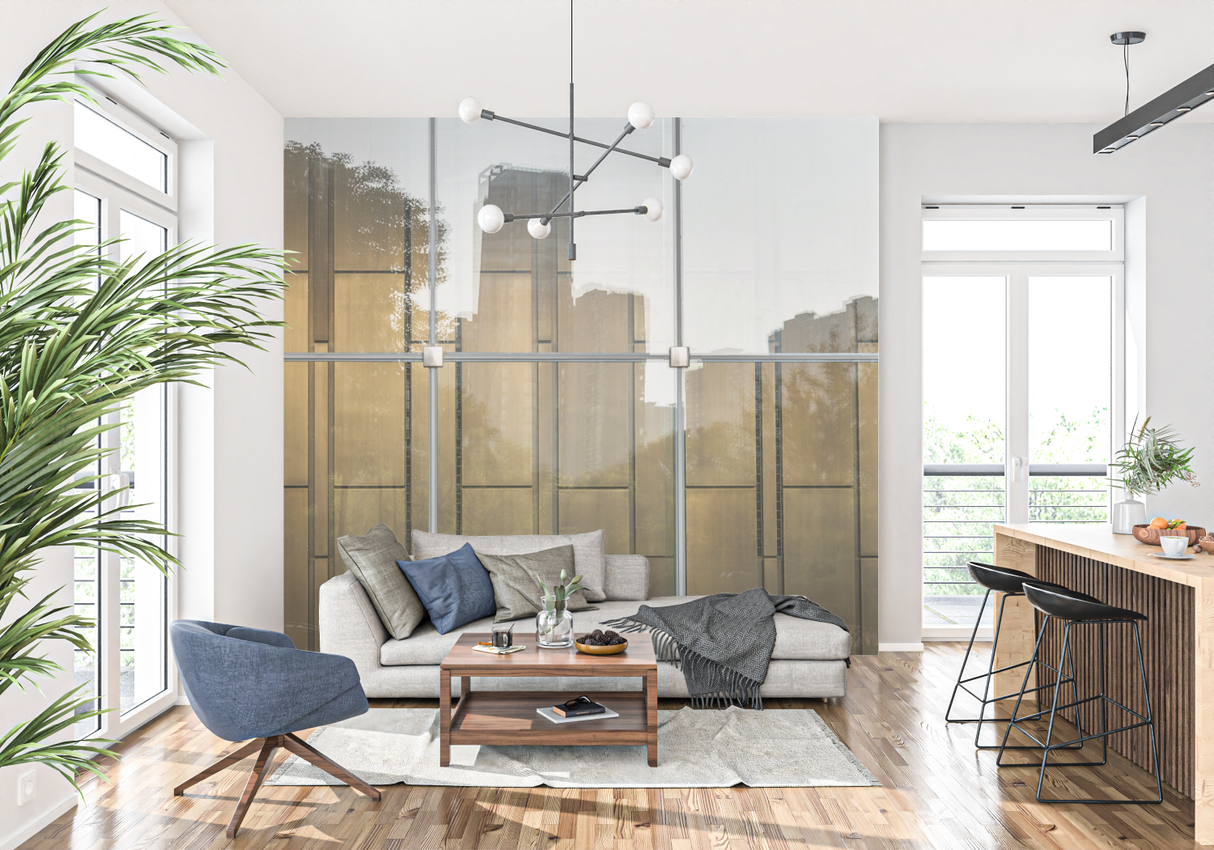 Industrial Mural Wallpaper | Modern Gold Glass Window Design